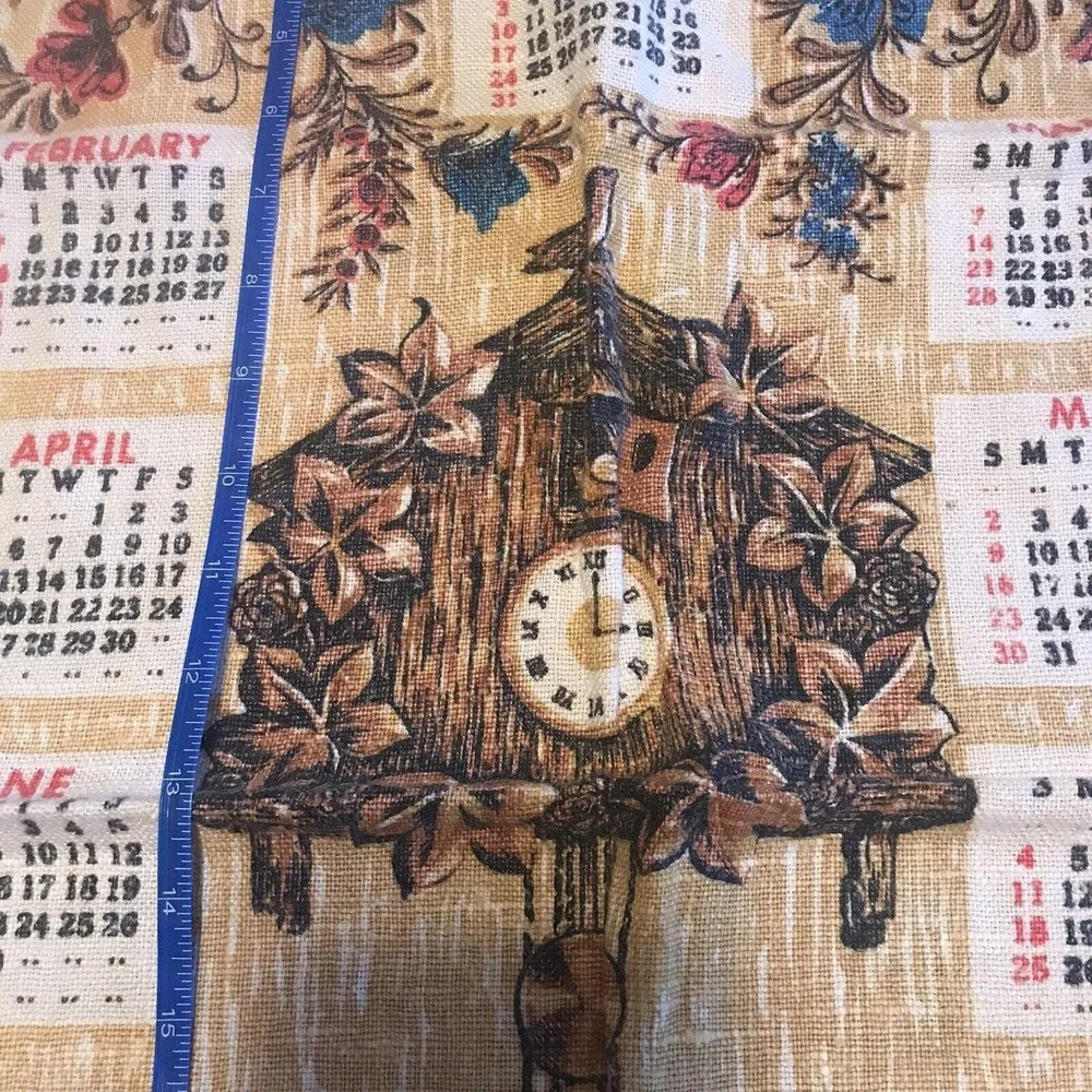 1965 Kitchen Calendar Tea Towel Cuckoo Clock Wall Hanging Granny Core MCM